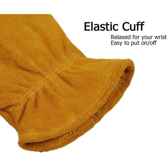 Gold Winter Thermal Leather Work Gloves with Thick Imitation Lambswool Lining - Picture 6 of 9